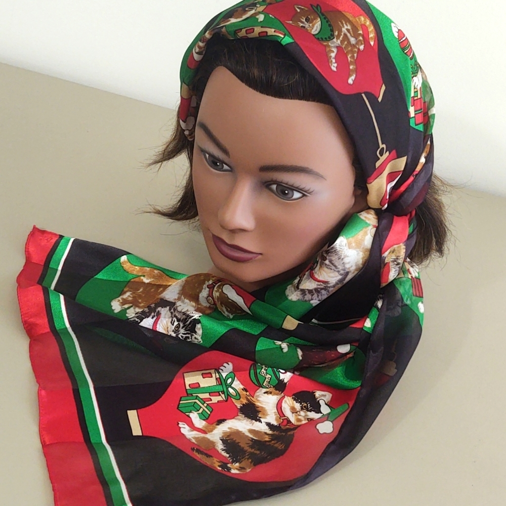 Christmas Kitten Satin Scarf